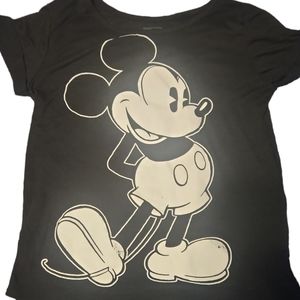Disney Black Slub Cotton Mickey Mouse T-shirt Size XS